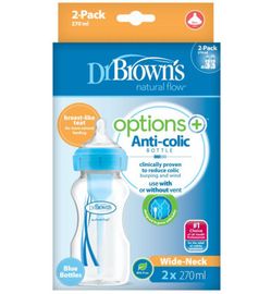 Dr Brown's Dr Brown's Options+ brede halsfles 270ml blauw (2st)