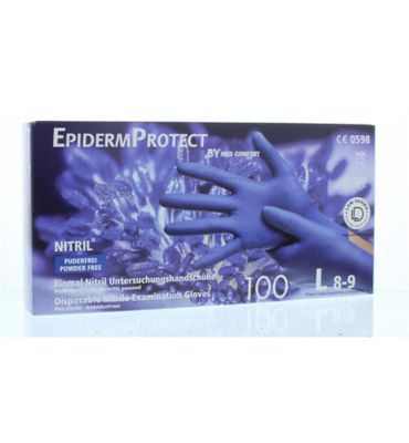 Epidermprotect Nitriel onderzoekhandschoen poedervrij L blauw (100st) 100st