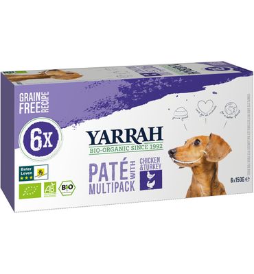 Yarrah Hondenvoer multipack pate kip en kalkoen bio (6x150g) 6x150g
