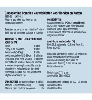 Lamberts Glucosamine kauwtabletten voor hond en kat (90tb) 90tb